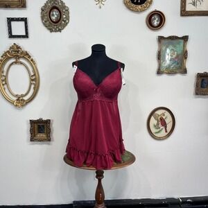 Rene Rofé Burgundy Lace Chemise & Panty Set – Plus Size 1X Lingerie